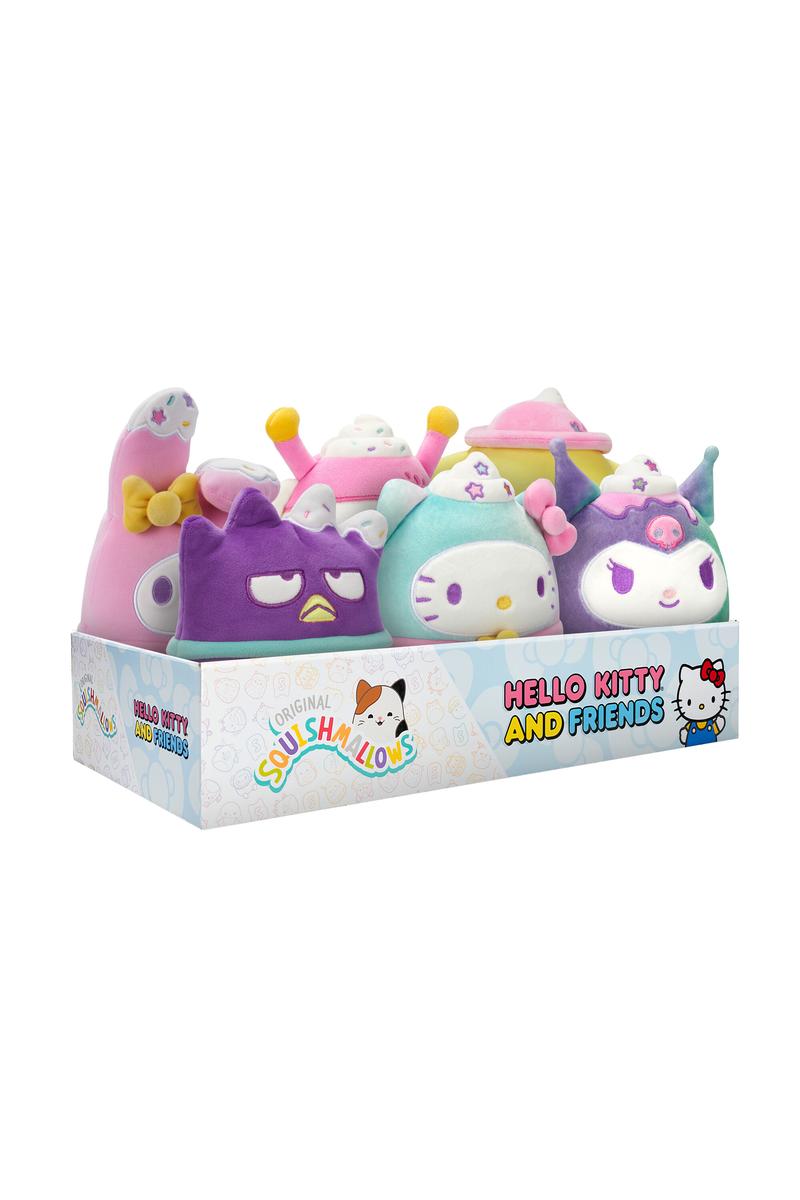 Hello Kitty and Friends Squishmallows plush set featuring My Melody, Badtz-Maru, Hello Kitty, and Kuromi