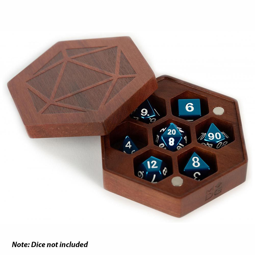 Metallic Dice Games - Premium Wood Hexagon Dice Case - Purple Heart - Good Games