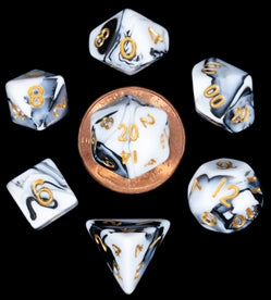 Metallic Dice Games - Mini Polyhedral Dice Set Gold Numbers - Marble