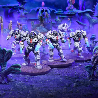 Painted Firefight Enforcer Peacekeepers miniatures equipped with Phaseclaws in action pose