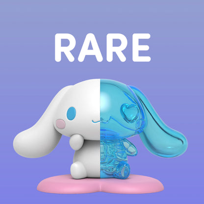 Cinnamoroll figure split: opaque white and clear blue vinyl, featuring "RARE" text