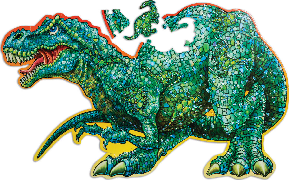 Completed 51-piece Dinosaur floor puzzle with illustrated prehistoric scene