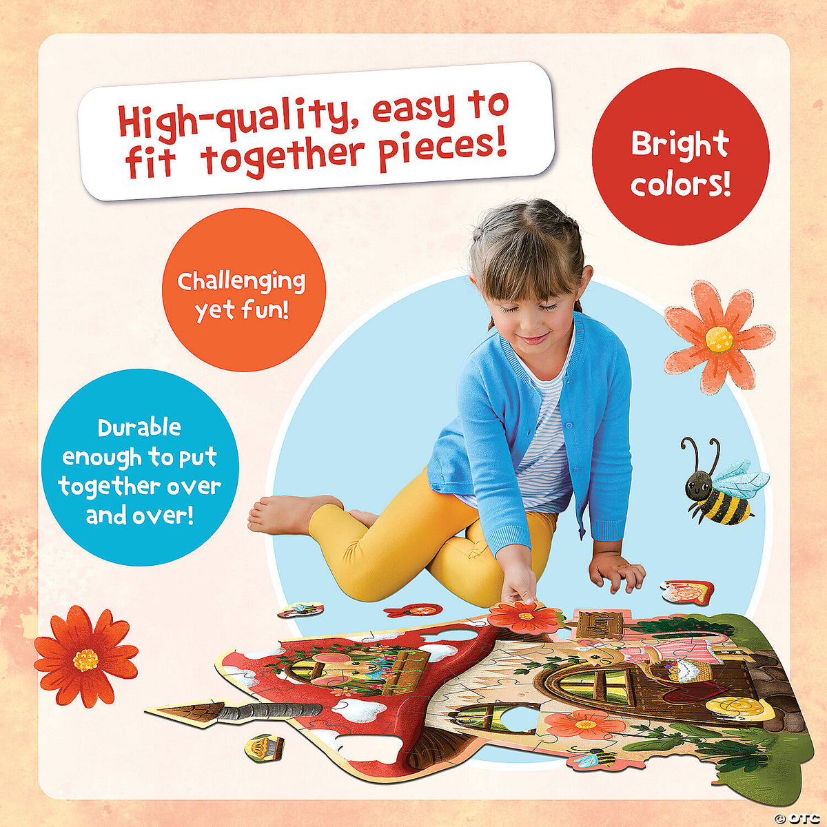 Child interacting with large Mouse House puzzle showcasing imaginative play