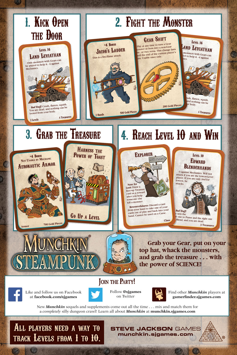 Munchkin Steampunk box back showing contents and description