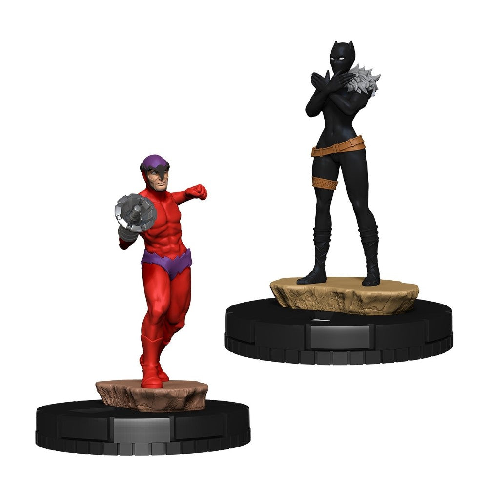 Two collectible superhero figures: Crimson Dynamo and a female Black Panther
