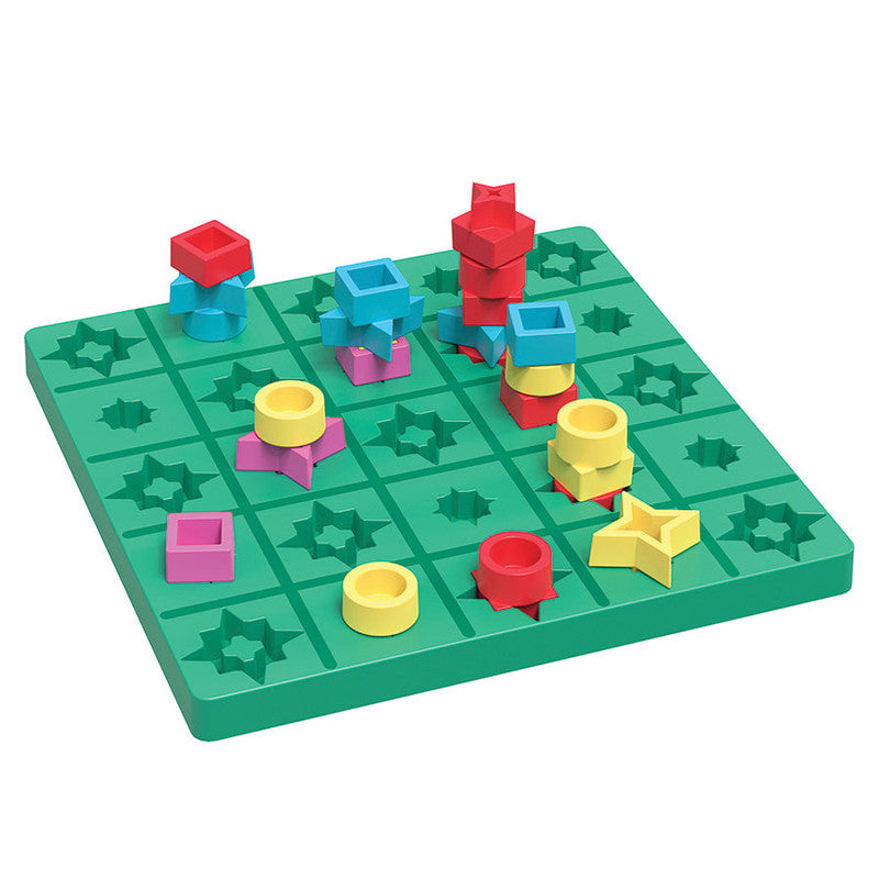 MindWare Candy Conquest: 3D puzzle with colorful shape blocks on green board