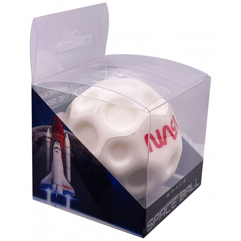 NASA Space Anomaly Space Ball in clear plastic packaging with hang tab side view
