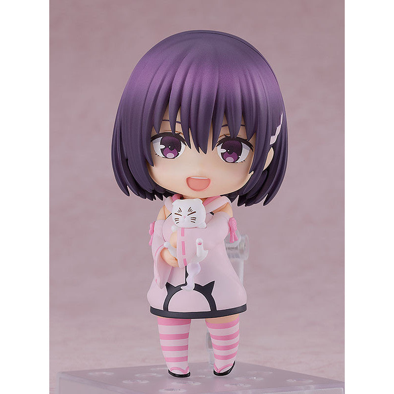 Suzu with closed eyes and arms up in a joyful pose