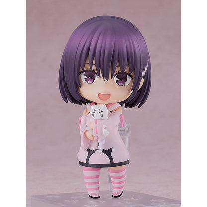 Suzu with closed eyes and arms up in a joyful pose