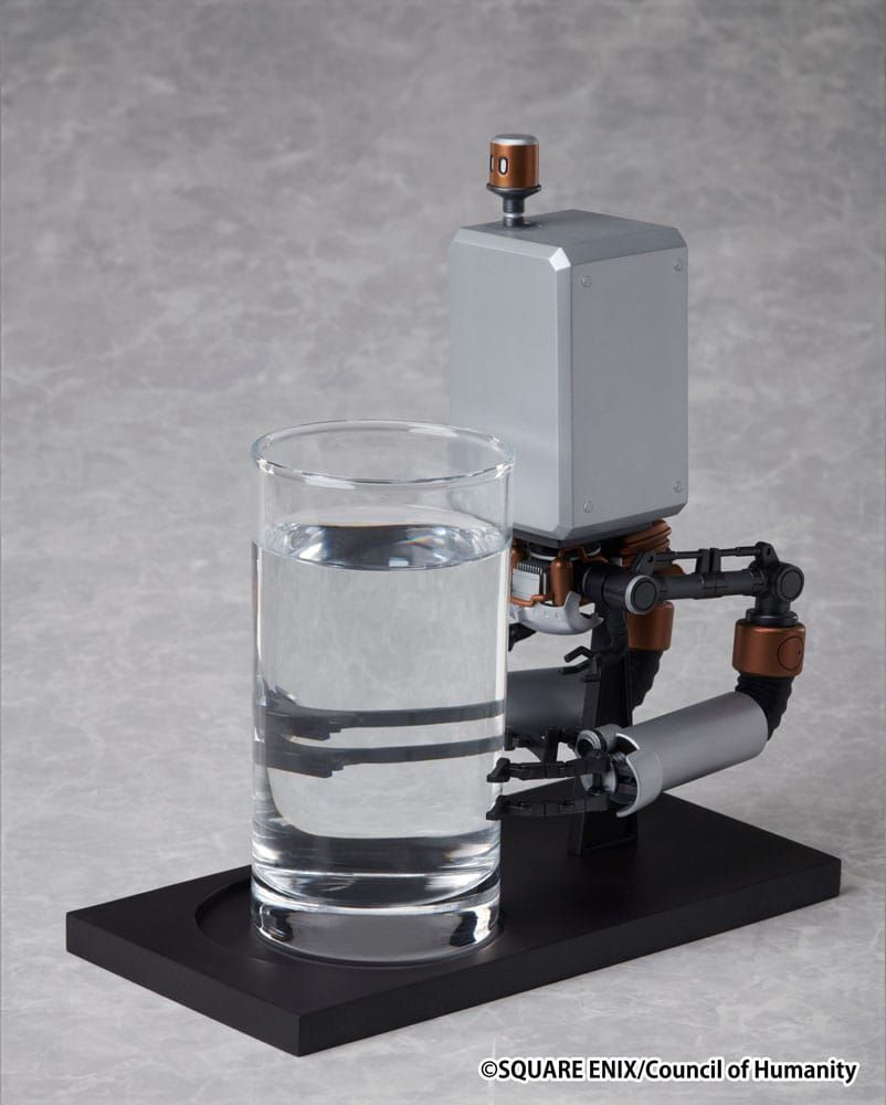 Angled view of Pod 042 drink holder showing metallic finish and sturdy base design