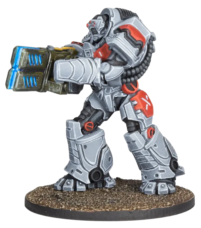 Firefight Novashock Peacekeepers in gray and red power armor