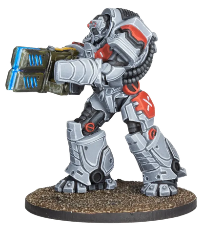 Firefight Novashock Peacekeepers in gray and red power armor