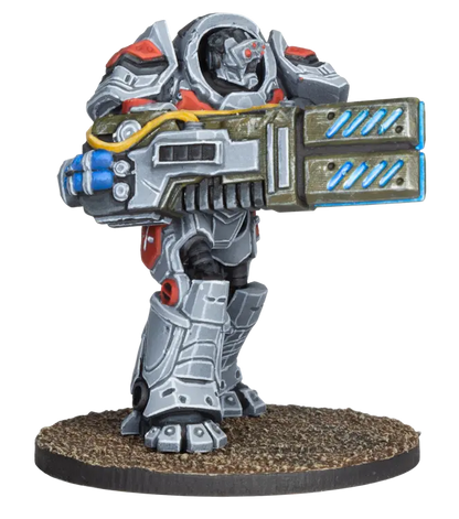 Firefight Peacekeepers heavy weapon platform mini, grey armor, red accents, large double-barreled gun