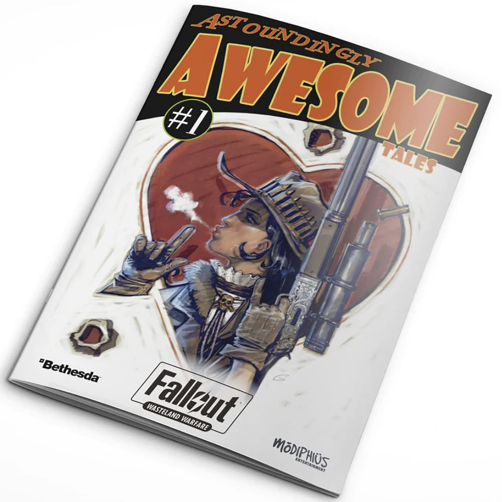 Fallout: Astoundingly Awesome Tales #1 comic cover. A woman in a cowboy hat blows smoke from her fingers like a pistol, holding a rifle.