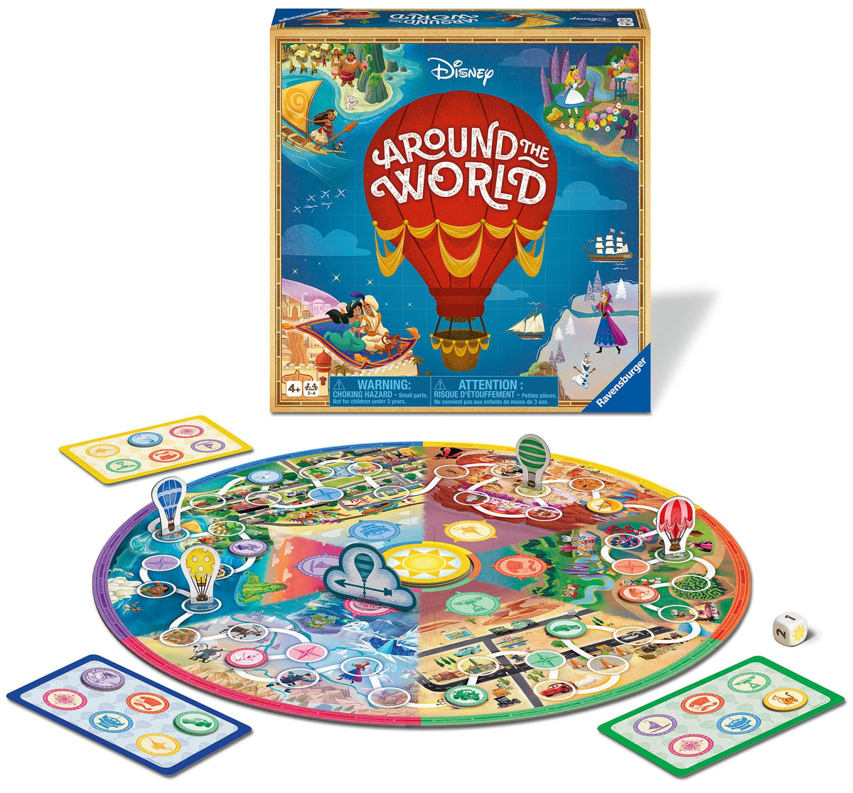 Disney "Around the World" board game set, featuring the box and a colourful, circular map game board