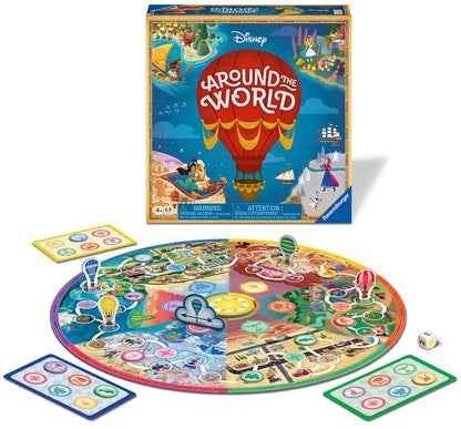 Disney "Around the World" board game set, featuring the box and a colourful, circular map game board
