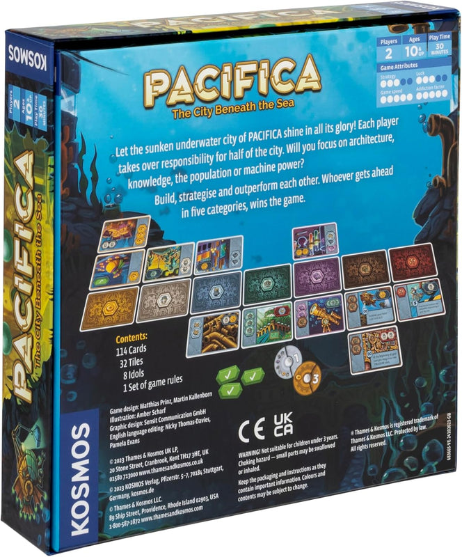 Pacifica The City Beneath the Sea board game box with components displayed