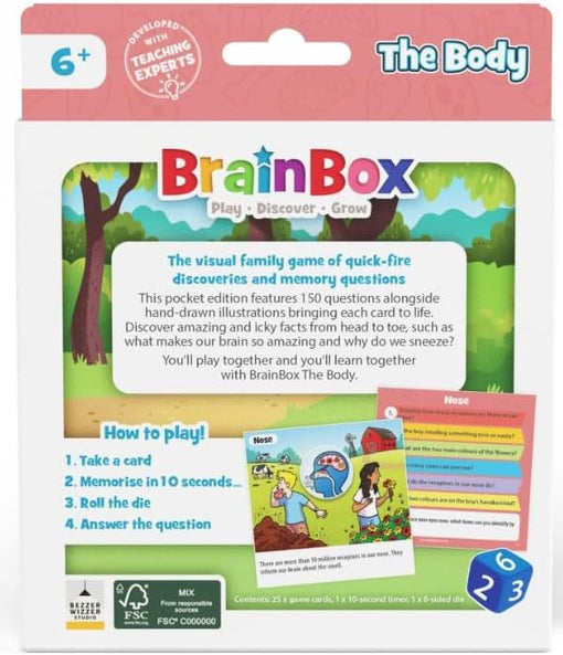 BrainBox The Body memory game box showing colorful illustrations and text for ages 6