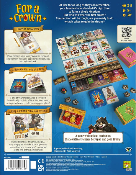 For a Crown card game box with images of anthropomorphic animals in medieval attire playing a strategic game