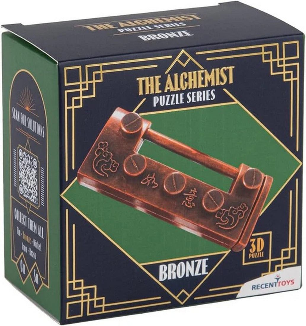 Box for "The Alchemist Puzzle Series: Bronze" 3D metal puzzle, shaped like an antique trick lock
