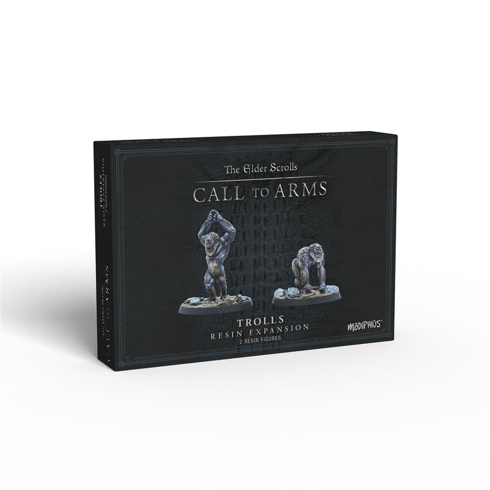 The Elder Scrolls Call to Arms Trolls Resin Expansion box shows two troll miniatures: one standing, one crouching.