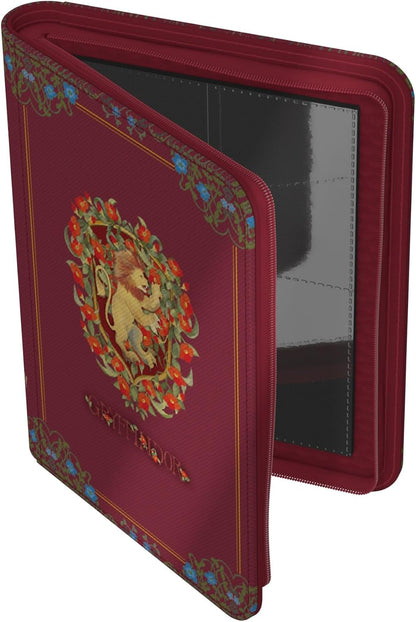 The maroon Ultimate Guard Gryffindor card Zipfolio displays a detailed lion crest and is slightly open to show the internal card sleeves