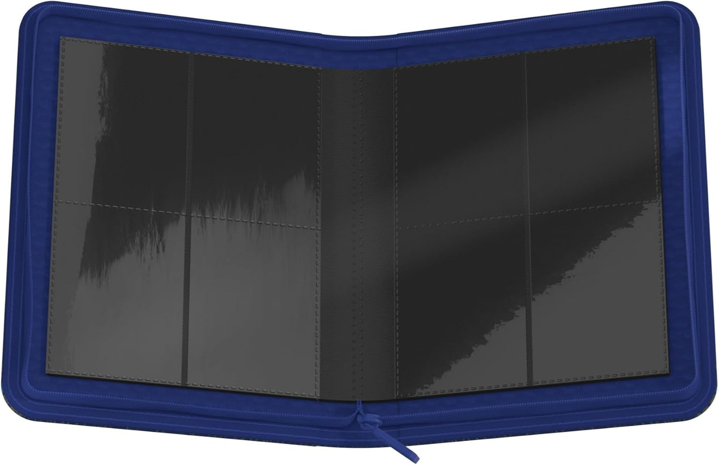 Ultimate Guard's blue Ravenclaw Zipfolio is open, showing the glossy black pocket pages used to store 160 trading cards