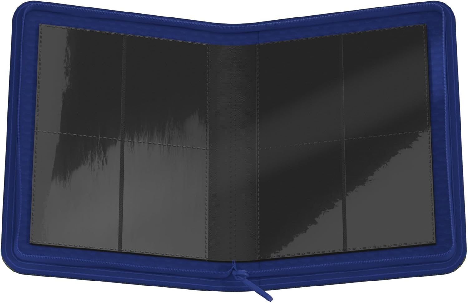 Ultimate Guard's blue Ravenclaw Zipfolio is open, showing the glossy black pocket pages used to store 160 trading cards