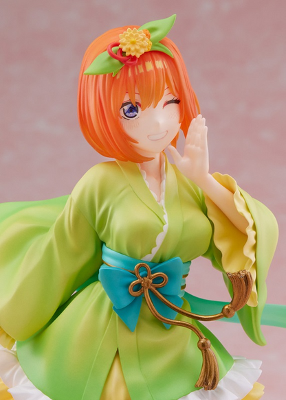 Anime figure of Yotsuba Nakano in a light green and yellow kimono with a blue obi and flower hair ornament
