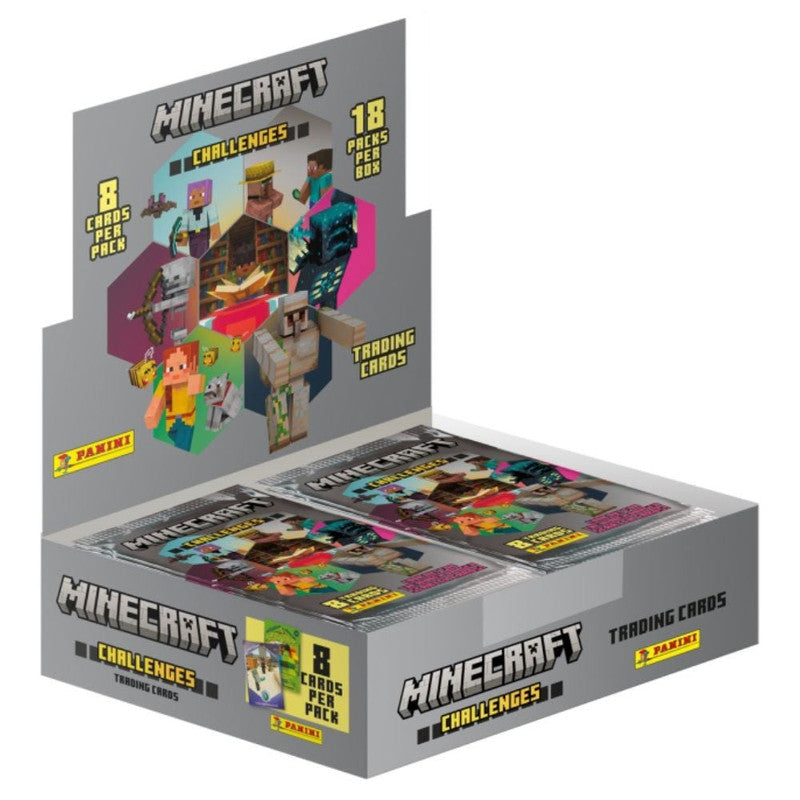 Minecraft Challenges Trading Cards 18 packs per box 8 cards per pack shown in store display