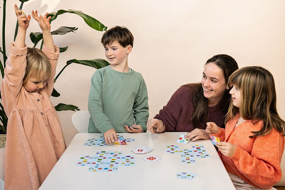 Pattern Party game components showing colorful cards and game pieces