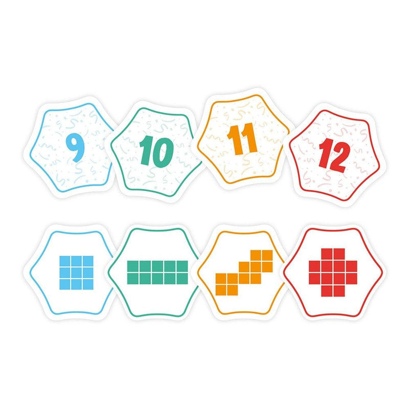 Pattern Party cards close-up featuring bright shapes for matching game