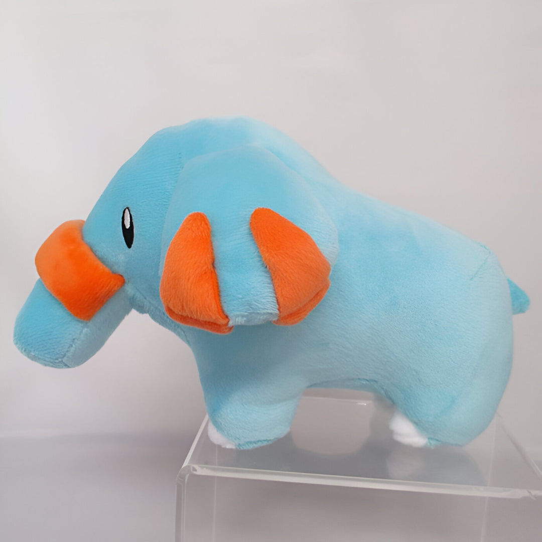 Plush toy of Phanpy, the blue elephant Pokémon, featuring orange ears