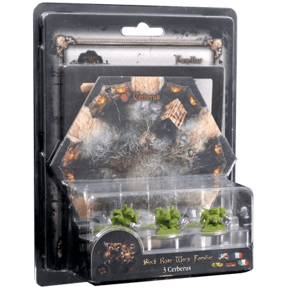Package of 3 green Cerberus miniatures & game cards for Black Rose Wars Familiar board game