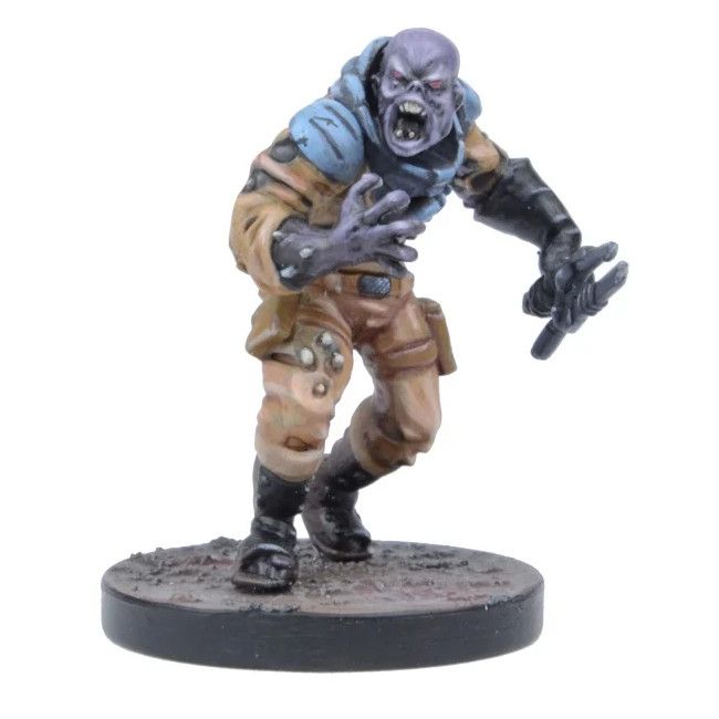 Painted miniature of a grotesque purple humanoid in tan uniform, screaming with outstretched arms