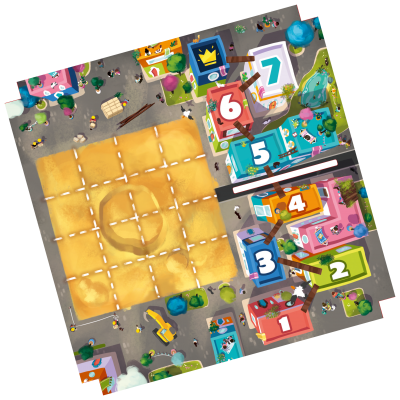 Close-up of Recto Verso player board with block grid and score area