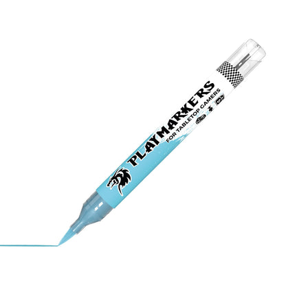 AK Interactive Sky Blue Playmarkers marker for tabletop gamers drawing a thin sky blue line on a white surface
