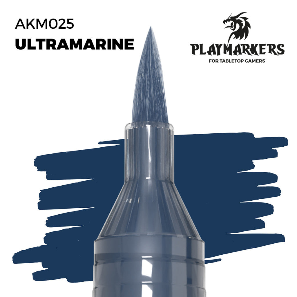Ultramarine marker tip and paint swatch, Playmakers hobby paint for tabletop gamers