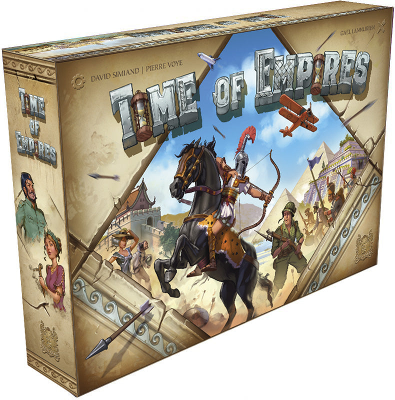 3D preview of "Time of Empires" game box with dynamic visuals