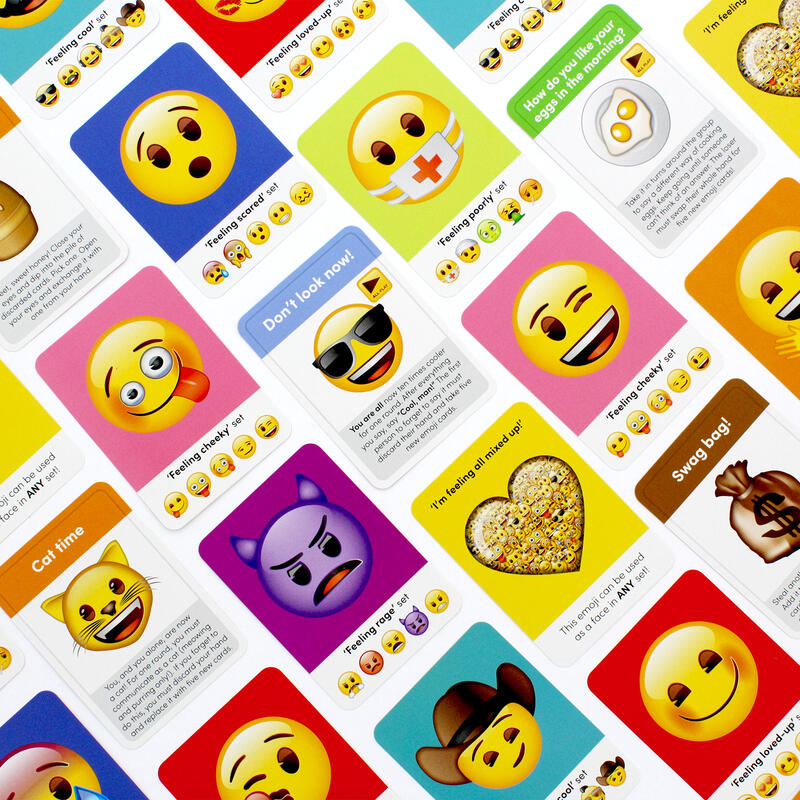 Pile of colorful emoji playing cards for a game