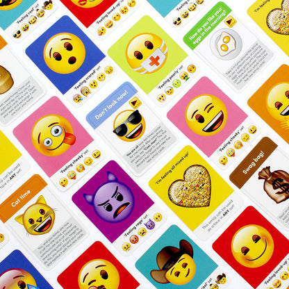 Pile of colorful emoji playing cards for a game