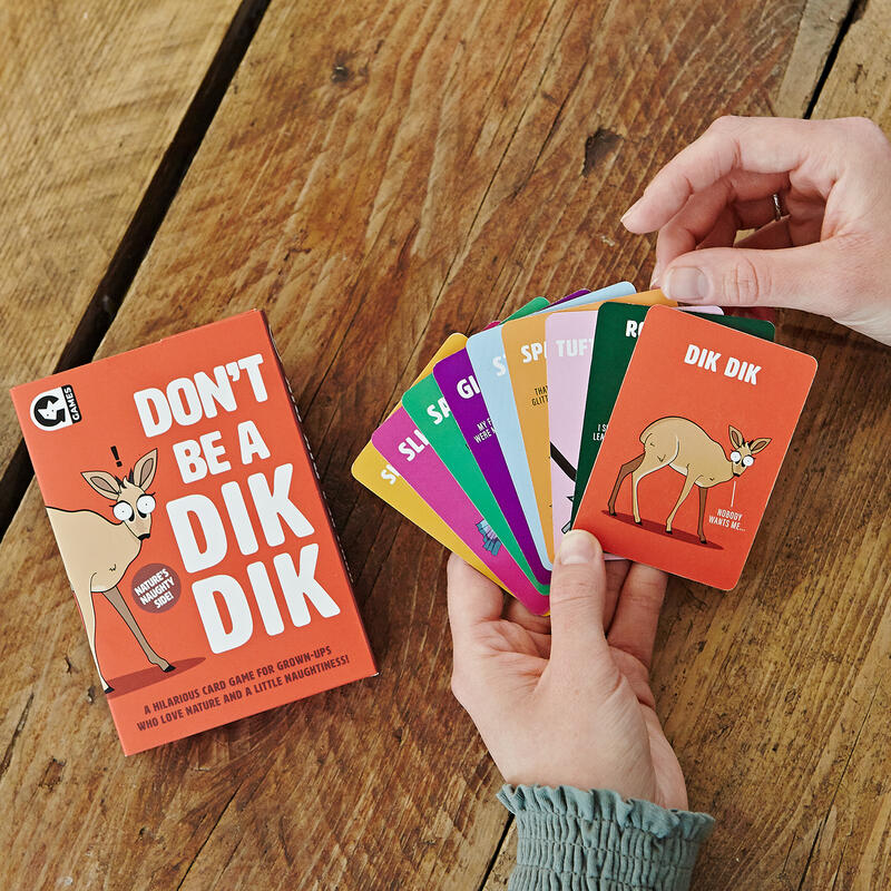 Spread of Don&#39;t Be a Dik Dik game cards with colorful illustrations