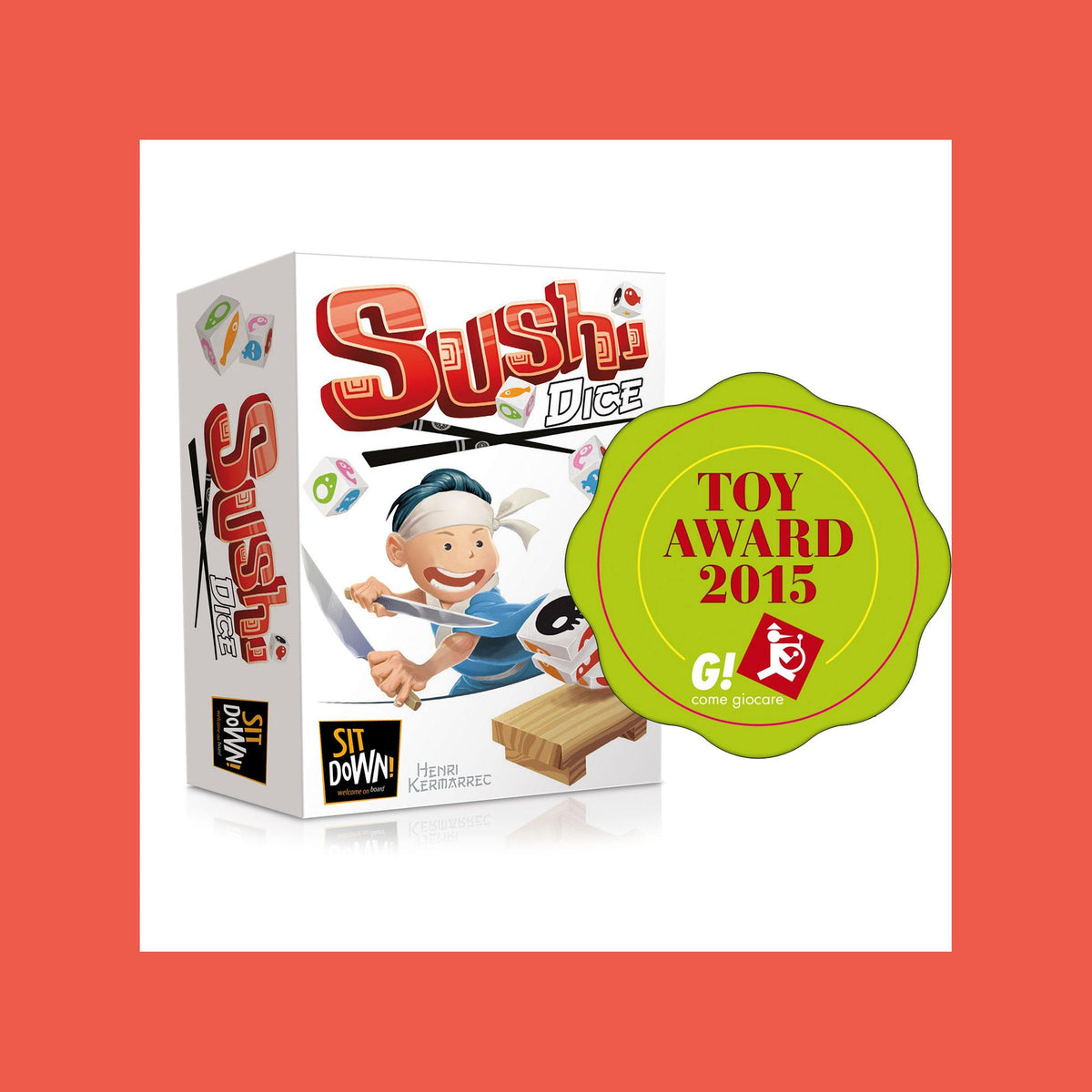 Two players competing in Sushi Dice, rolling dice quickly across the table