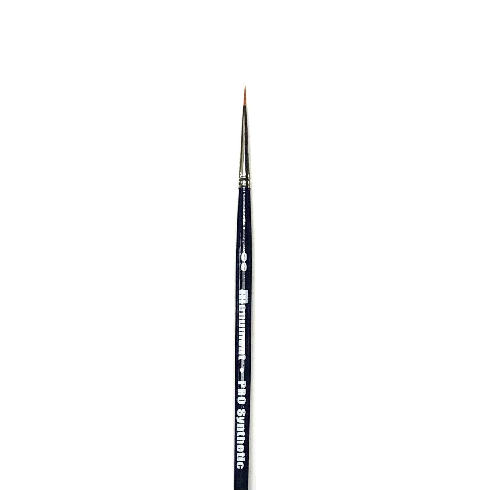 Monument Hobbies PRO Synthetic 00 detail brush with a very fine, pointed tip