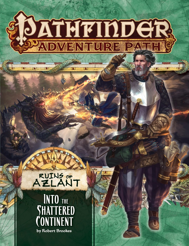 Rugged armored man with spyglass overlooks a wizard casting fire magic at a monster during a fantasy battle.