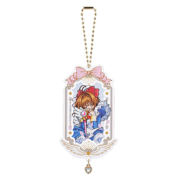 Cardcaptor Sakura 25th anniversary acrylic keychain featuring Sakura in a blue dress with staff