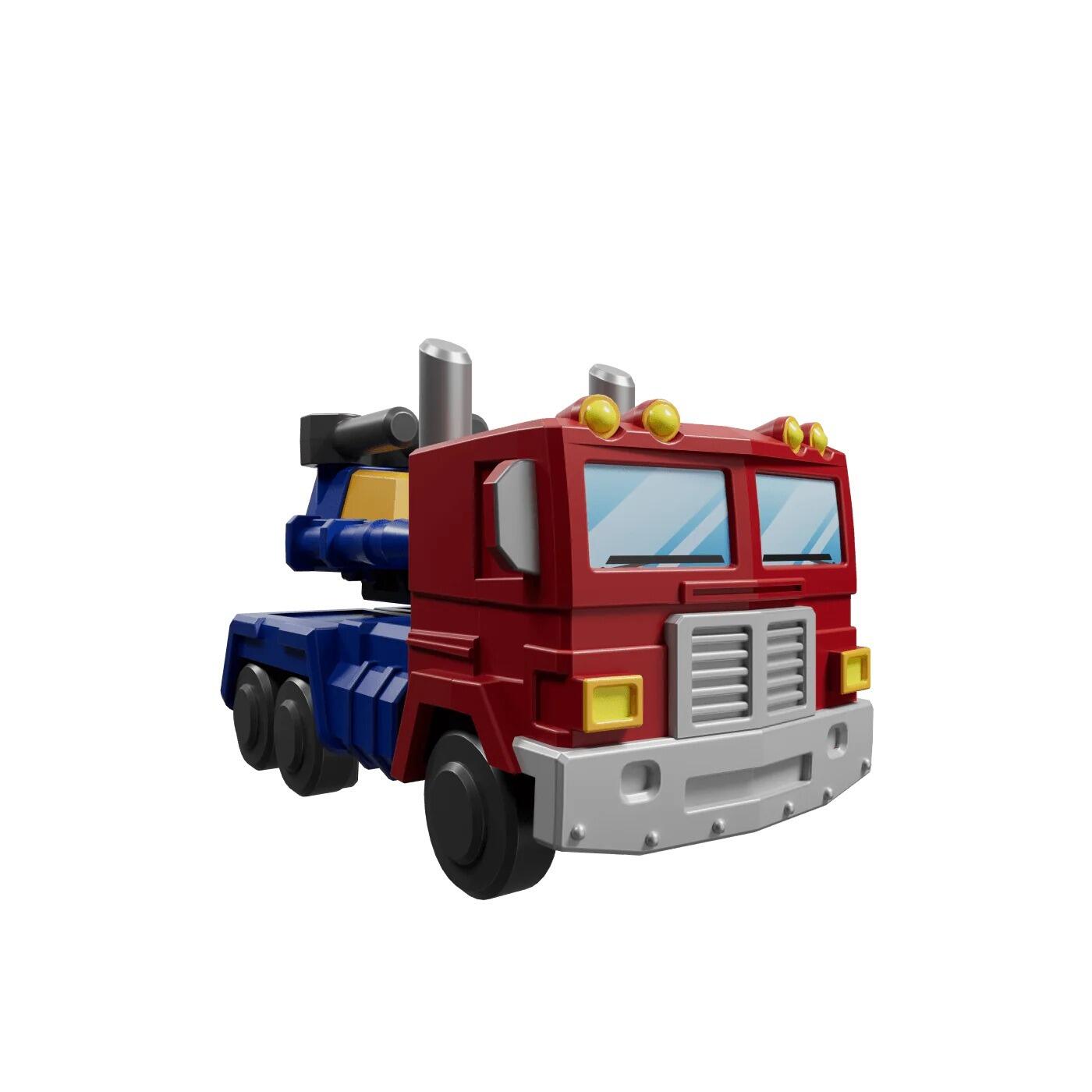 Stylized 3D model of a red and blue semi-truck cab (Optimus Prime vehicle mode)