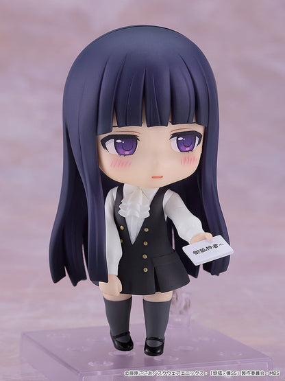 A chibi figure with long dark hair, purple eyes, and a black vest over a white ruffled shirt holds out a letter reading "To Miketsukami-kun."