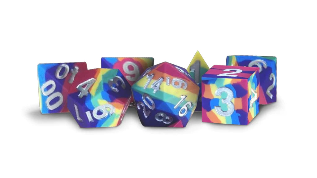 Metallic Dice Games - 16mm Sharp Edge Silicone Rubber Poly Dice Set: Rainbow - Good Games