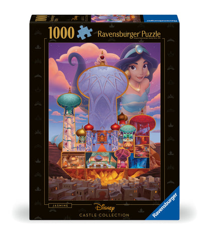 Disney Jasmine puzzle box featuring a cutaway illustration of the Sultan's Palace towering over Agrabah at night